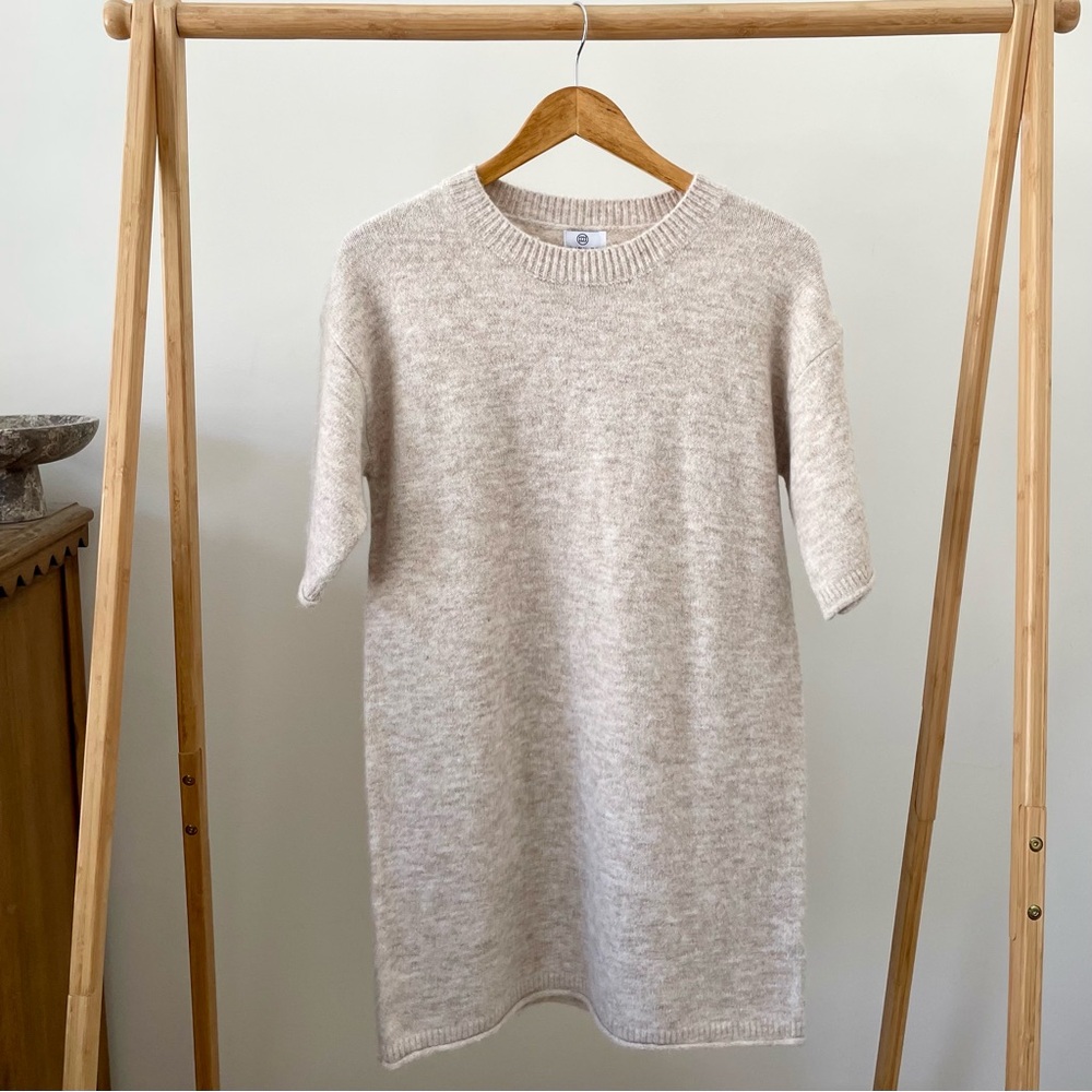 NWT Short Sleeve Knit Sweater Mini Dress in Beige - S